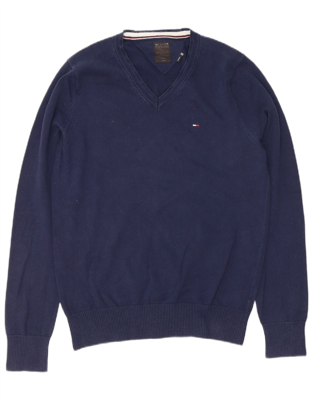 Pulover pentru bărbați Tommy Hilfiger cu decolteu în V, bumbac mediu albastru bleumarin