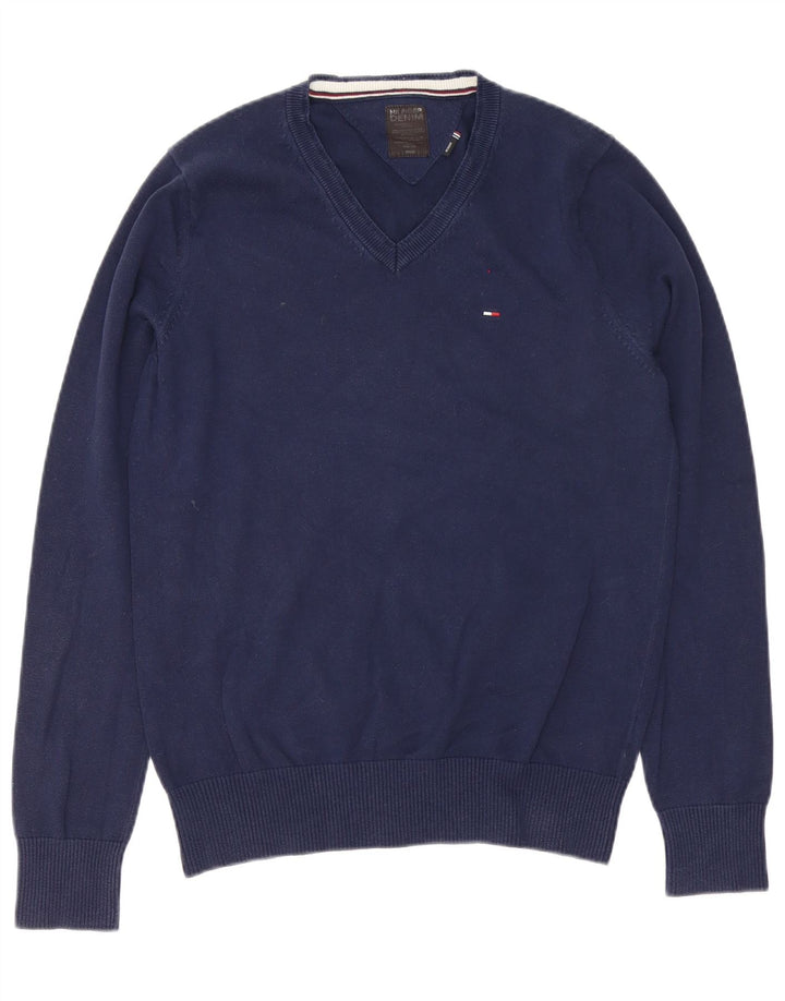 Pulover pentru bărbați Tommy Hilfiger cu decolteu în V, bumbac mediu albastru bleumarin