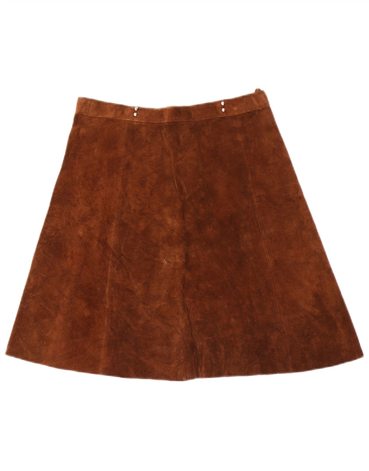 Fusta A-Line din piele intoarsa vintage pentru femei W28 Maro Mediu