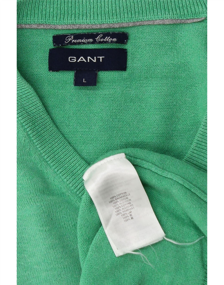 GANT Pulover cu decolteu în V pentru bărbați, bumbac verde mare