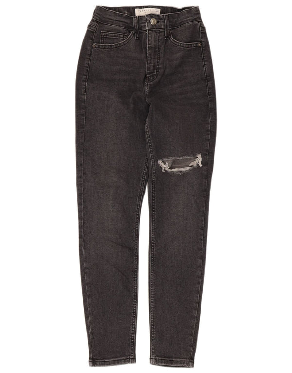 Topshop Womens Jamie Distressed Skinny Jeans UK 8 Small W26 L26 Grey Cotton