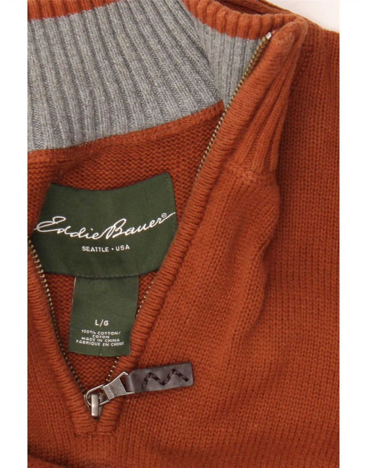 Eddie Bauer Pulover cu fermoar pentru bărbați, bumbac maro mare