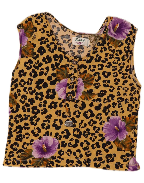 Bluză cu mâneci crop vintage pentru femei UK 12 Medium Galben Animal Print