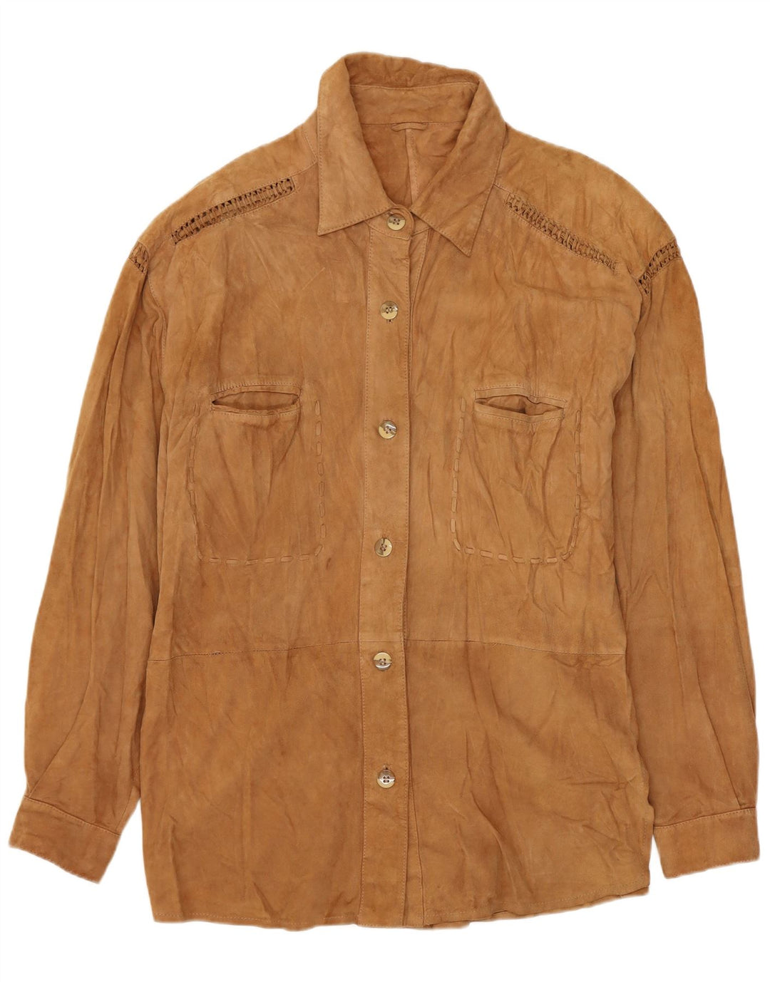 Cămașă de damă vintage Cămașă din piele intoarsa UK 14 Medium Bej Piele