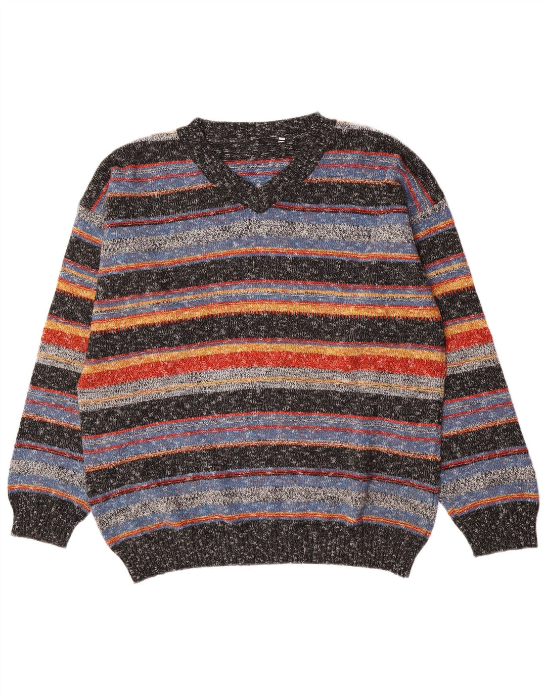 Pulover vintage pentru bărbați cu decolteu în V, mare, cu dungi acrilice, multicolore