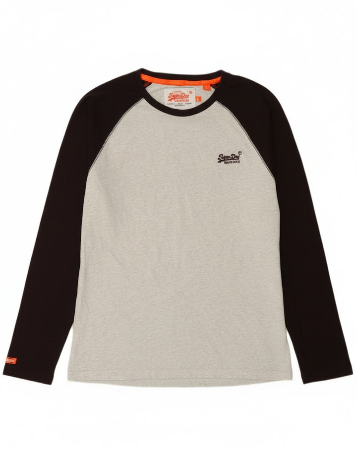 Top pentru bărbați Superdry cu mânecă lungă, mare, gri, color block, bumbac