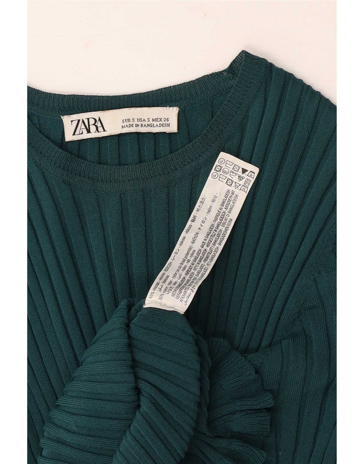 Bluză Crop Top Femei Zara UK 8 Small Green Viscose