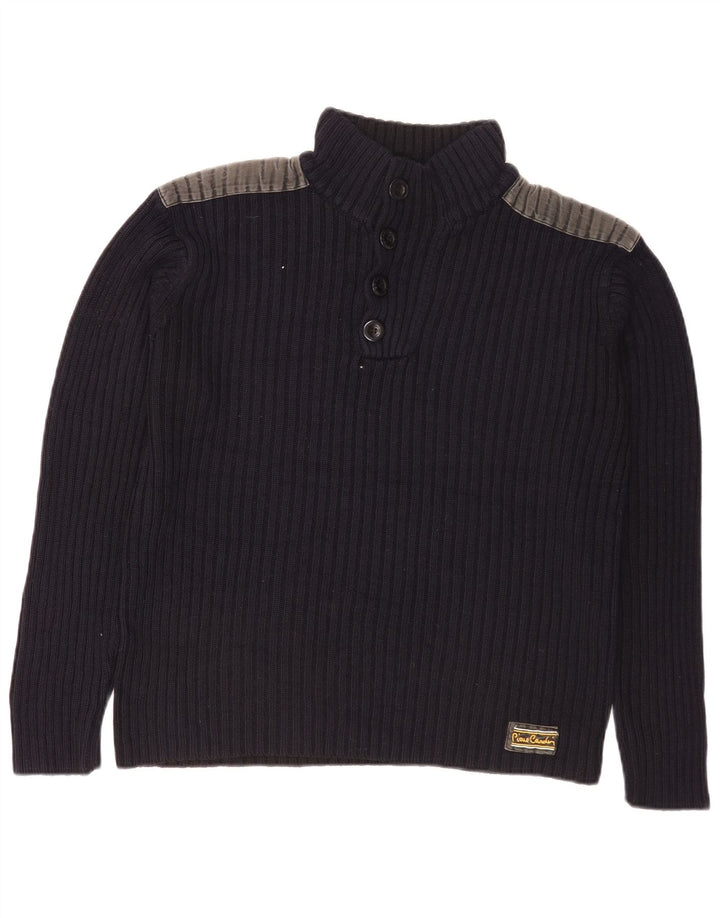 Pulover pentru bărbați Pierre Cardin, cu gât cu nasturi, cu bloc de culoare mic, bleumarin
