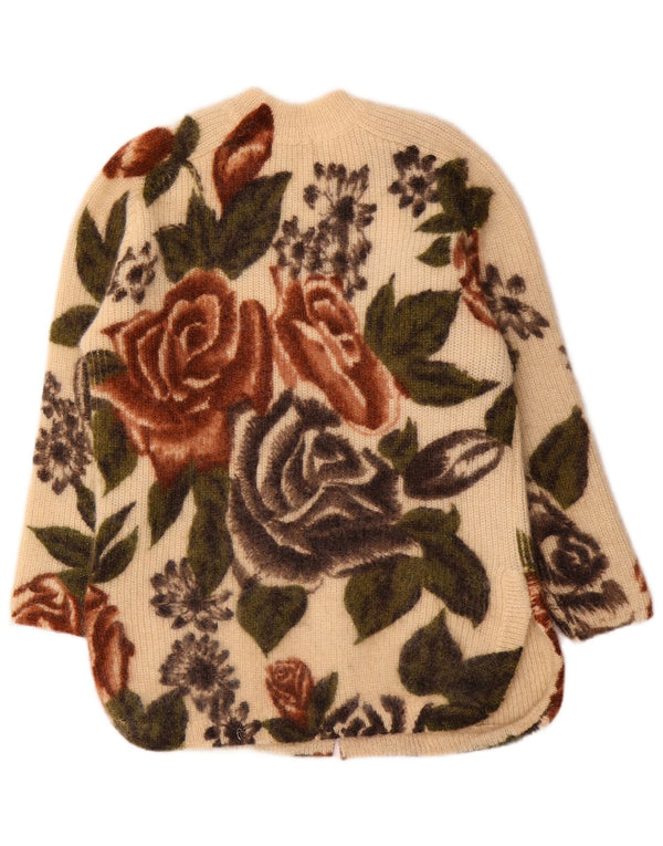 Pulover vintage pentru femei cu paragate cu gâtul turnat, UK 14, mare, bej, floral