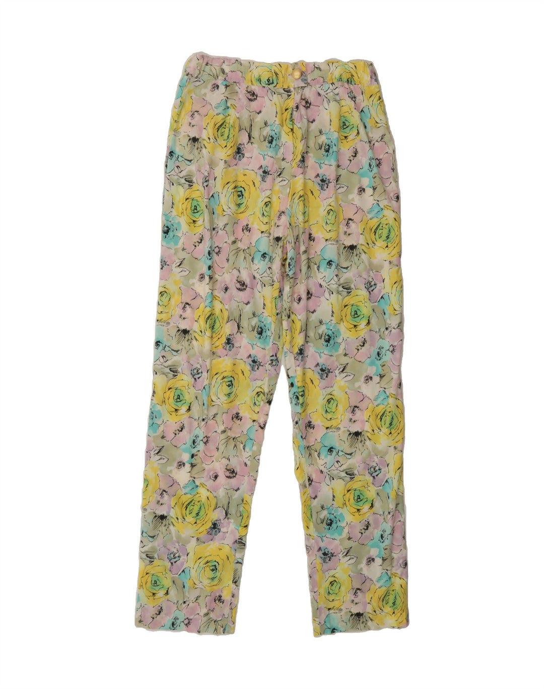 VINTAGE Womens Straight Trousers W28 L29 Multicoloured Floral Vintage Vintage and Second-Hand Vintage from Messina Hembry 