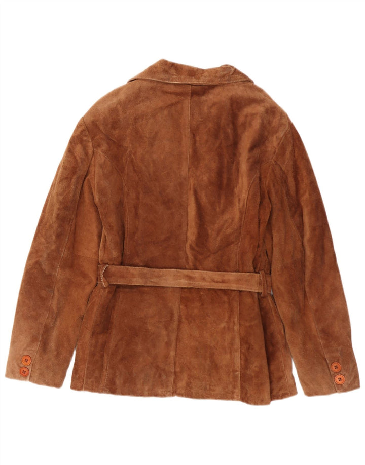 Jachetă de piele de căprioară dublu pentru femei vintage UK 18 XL din piele bej