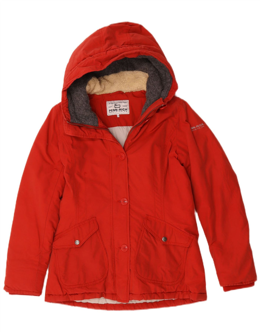 Jachetă parka cu glugă Woolrich pentru femei UK 14, bumbac roșu mediu