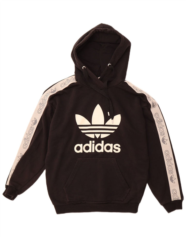 ADIDAS Pulover supradimensionat cu capota cu grafic pentru femei UK 8 Mic negru Colorblock