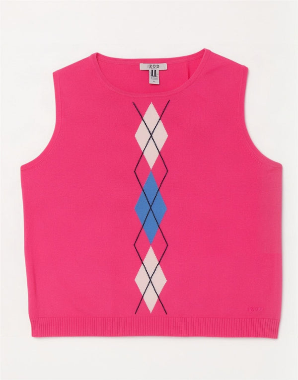 Top tanc pentru femei Izod Petite Vest UK 14 Large Pink Argyle/Diamond Bumbac