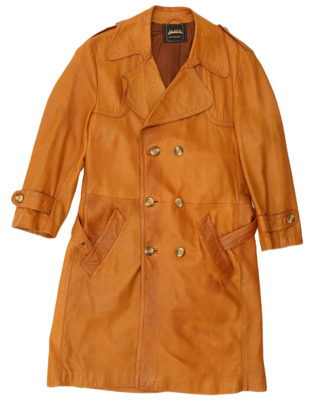 VINTAGE Palton militar din piele pentru bărbați EU 46 Mic Bej