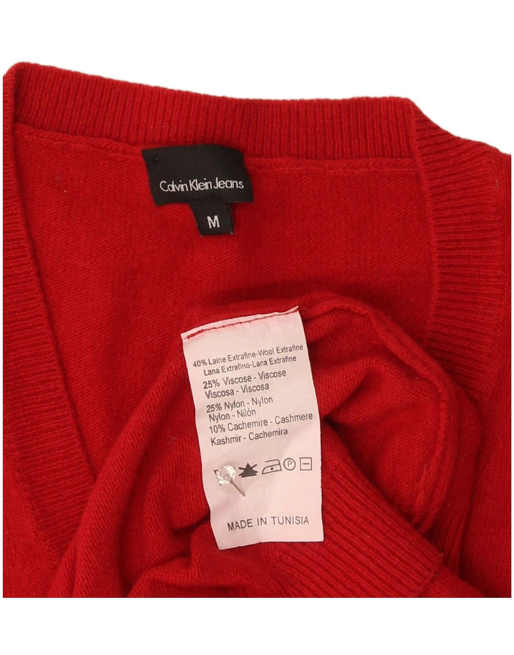 Calvin Klein Jeans Pulover cu decolteu în V pentru femei UK 12 Lână roșie medie