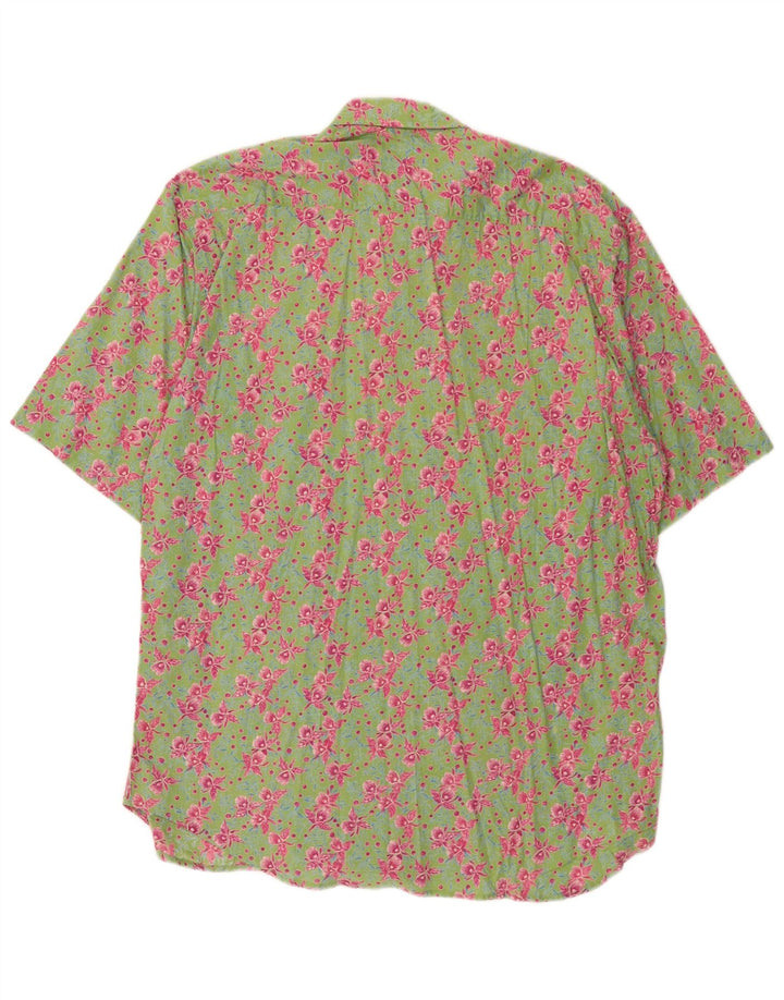 Cămașă vintage cu mânecă scurtă pentru bărbați, bumbac floral verde mediu