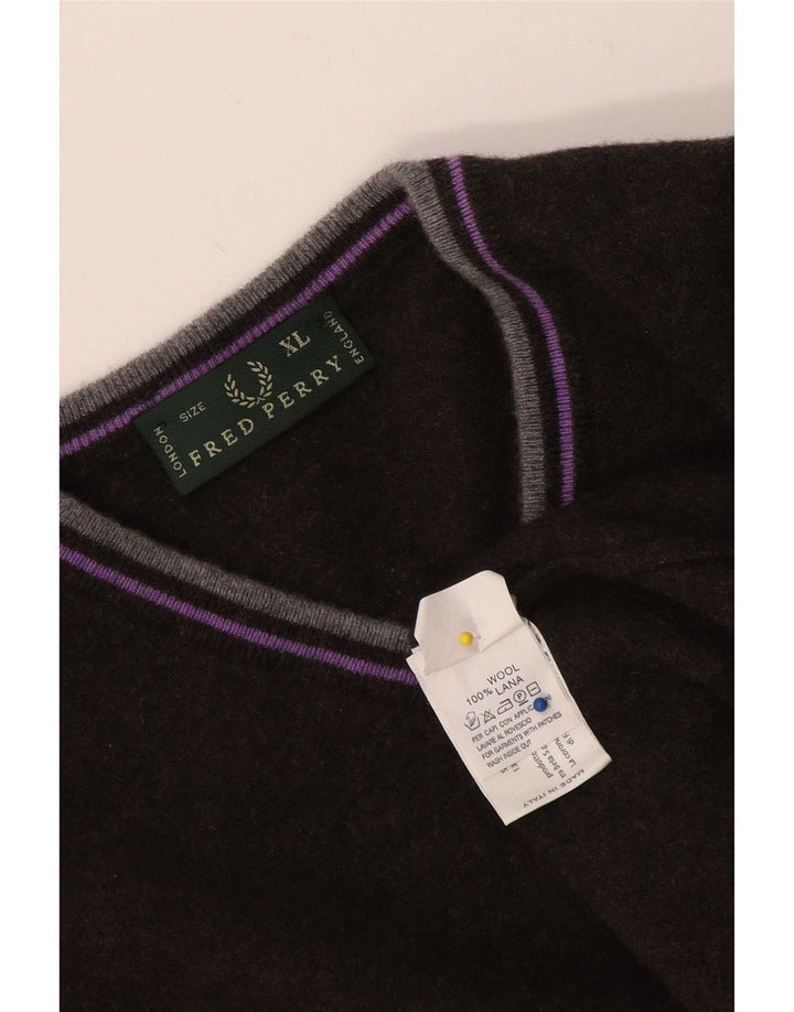 Fred Perry Pulover cu decolteu în V pentru bărbați, XL, lână neagră
