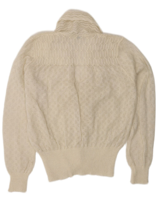 Pulover cardigan pentru femei VINTAGE UK 16, mare, alb, acrilic