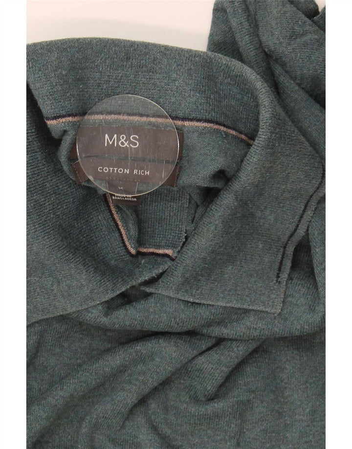 Pulover pentru bărbați Marks & Spencer, cu gât polo, bumbac verde mediu