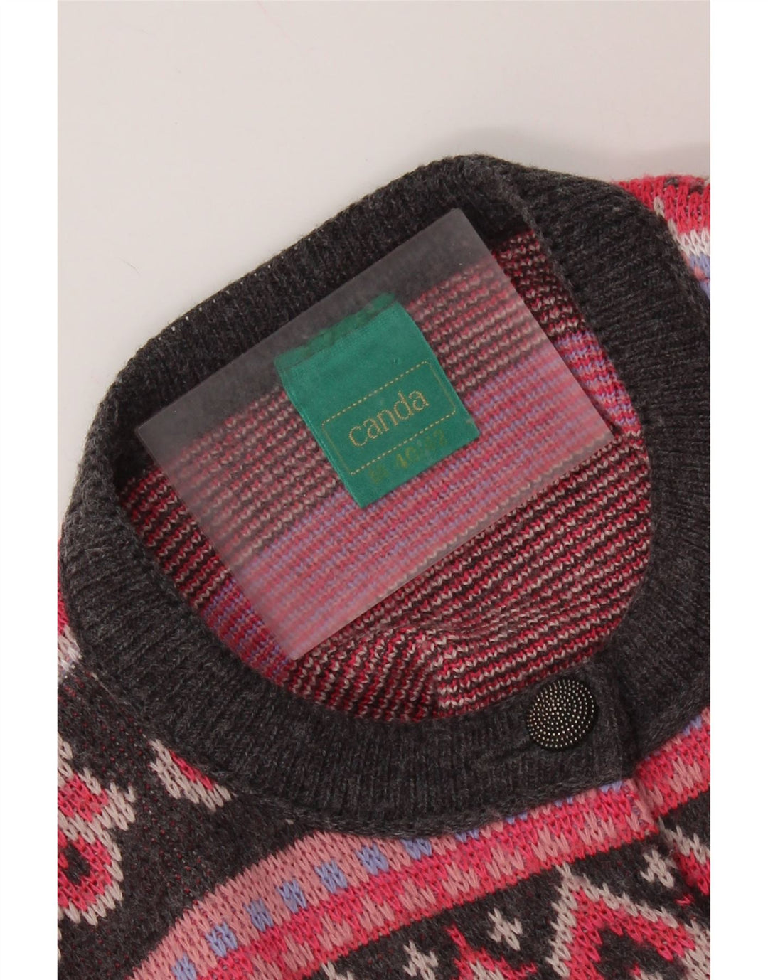 CANDA Pulover cardigan supradimensionat pentru femei UK 14 Medium Pink Fair Isle