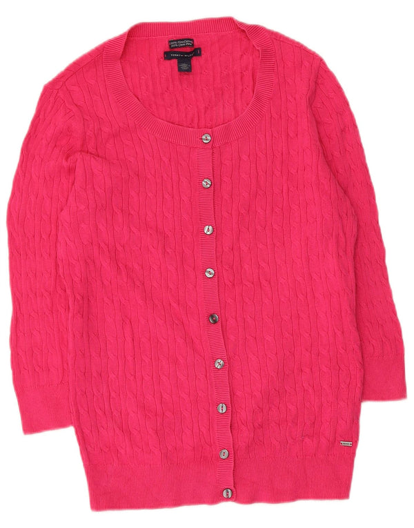Pulover cardigan Tommy Hilfiger pentru femei cu mâneci 3/4 UK 12, bumbac roz mediu