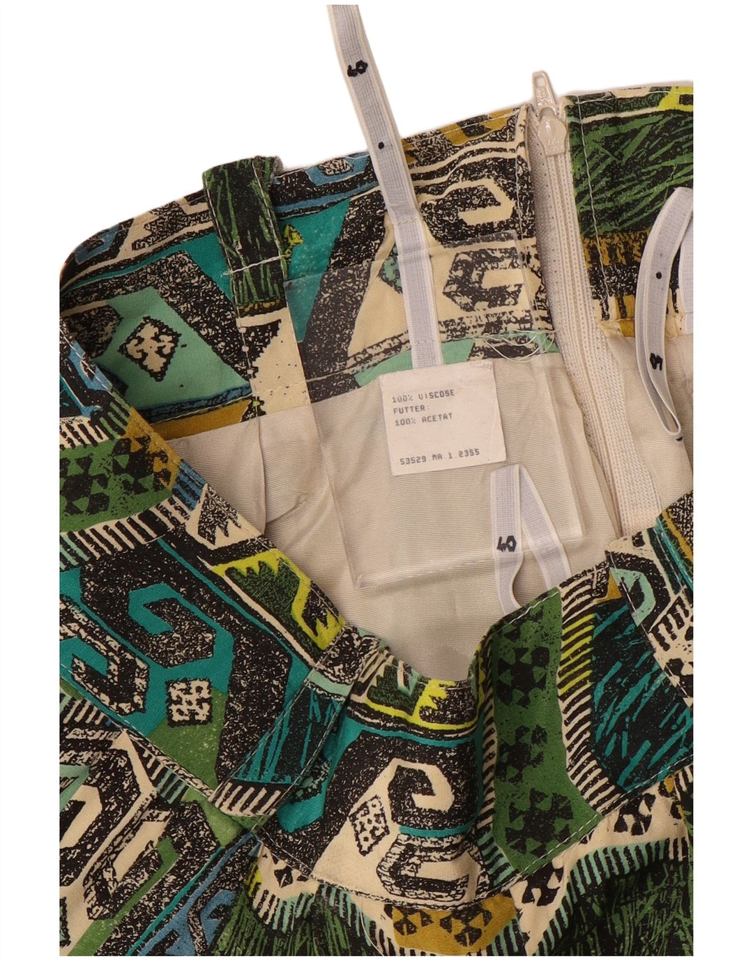 Pantaloni harem pentru femei VINTAGE L28 L22 verde geometric viscoză