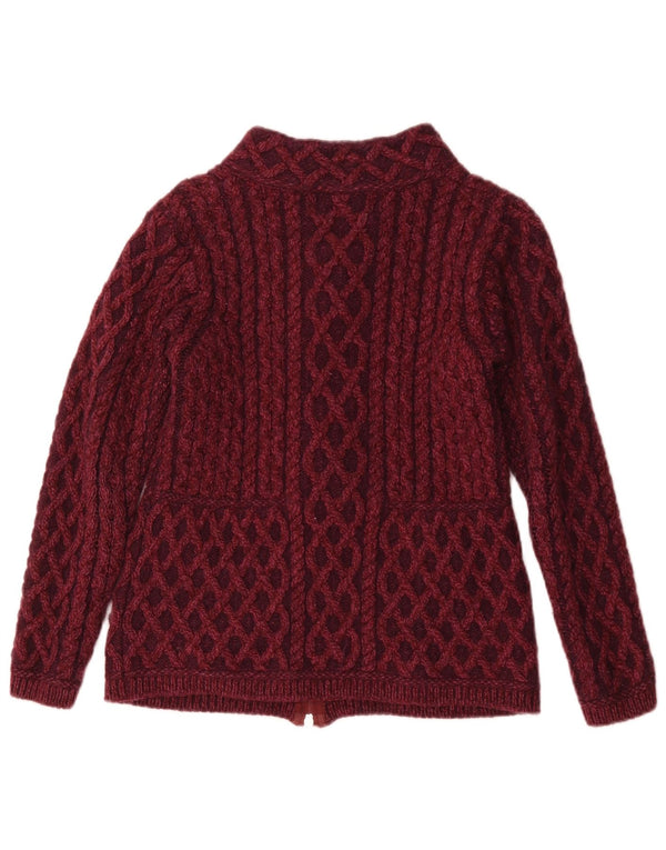Pulover cardigan pentru femei Aran Crafts UK 8 mic burgundy lână merinos Clasic