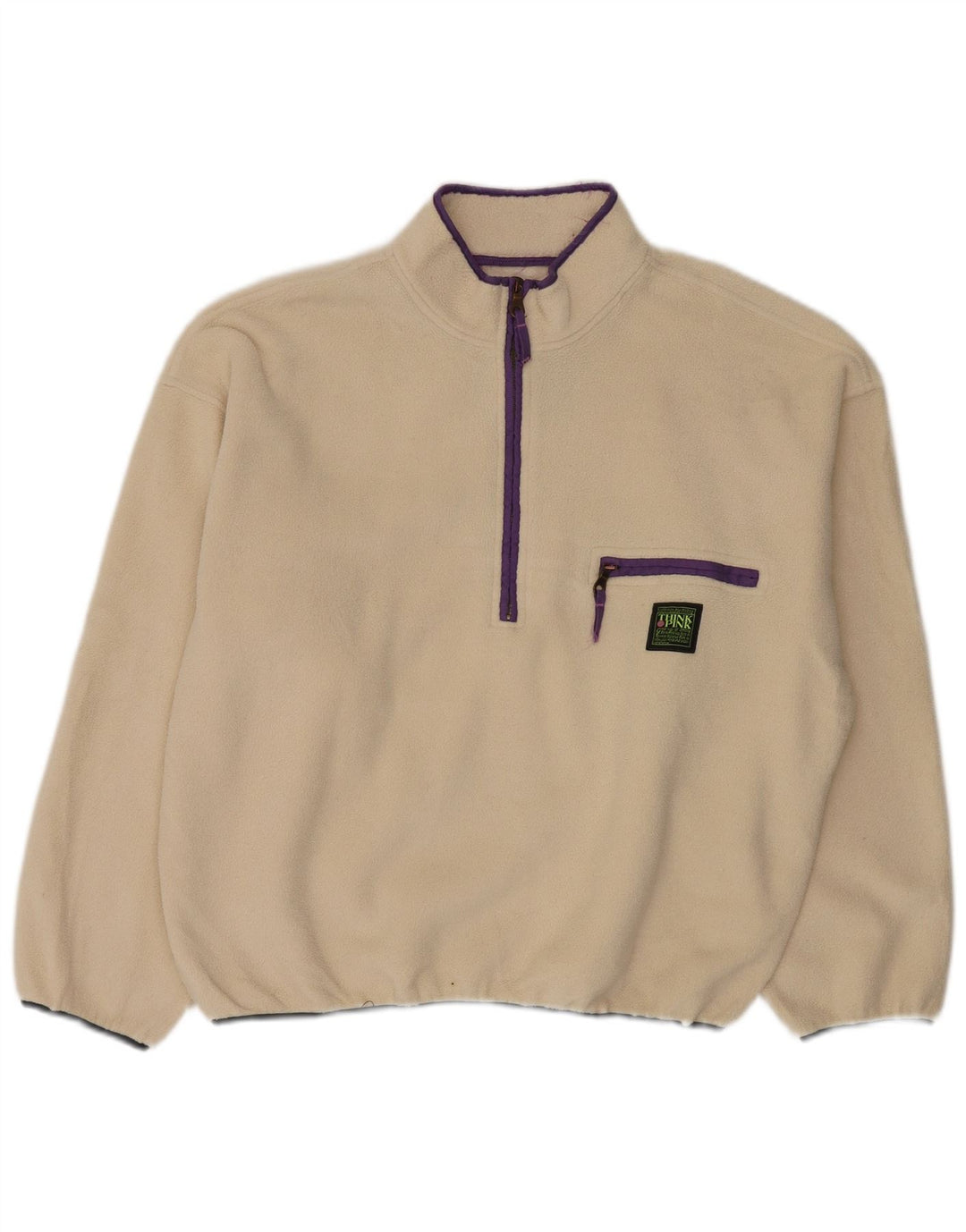 Pulover pentru femei Think Pink, supradimensionat, cu fermoar și gât, din lână UK 14, mediu alb