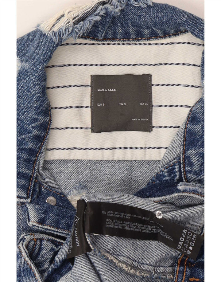 Gilet pentru bărbați din denim învechit Zara UK 36 mic, albastru, bumbac