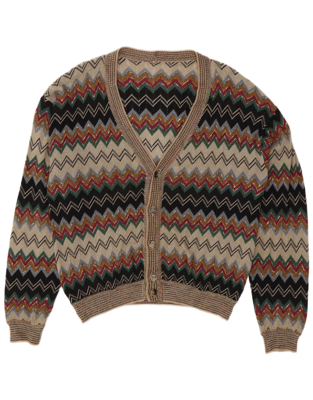 Pulover Vintage pentru bărbați cardigan IT 50 Mediu Multicolor Chevron In