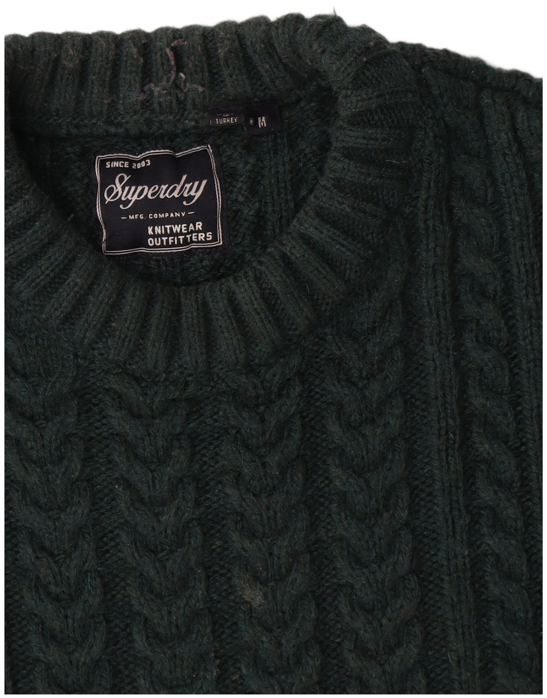 Pulover Superdry pentru bărbați cu gât turnat, verde mediu acrilic