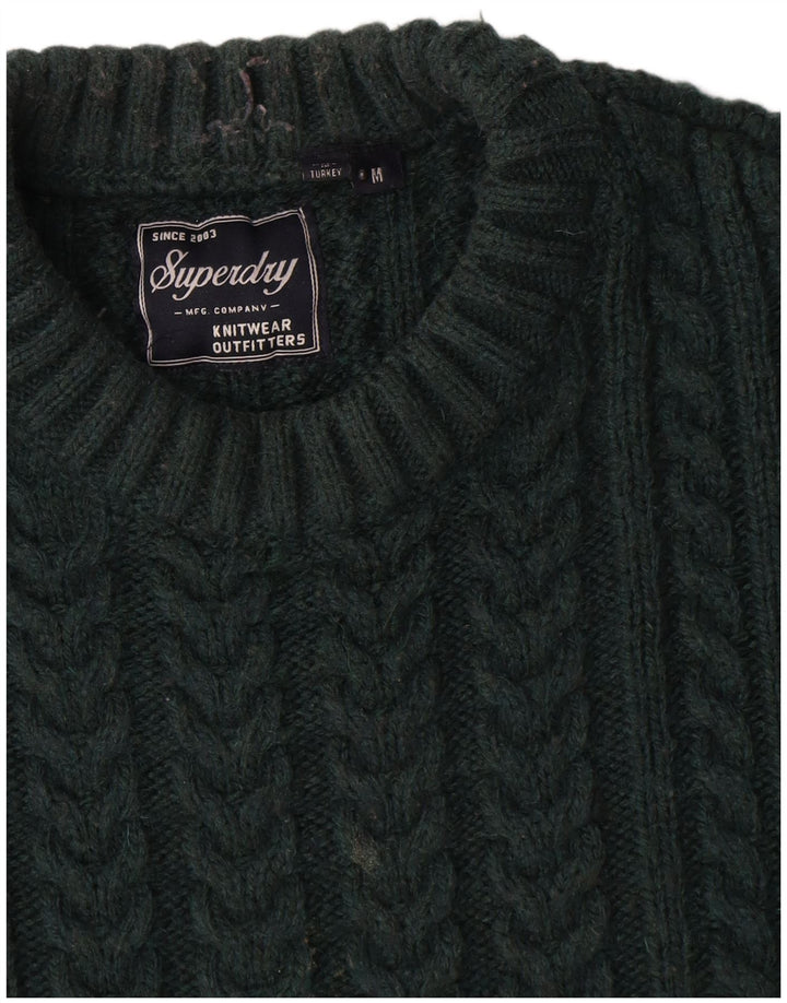 Pulover Superdry pentru bărbați cu gât turnat, verde mediu acrilic