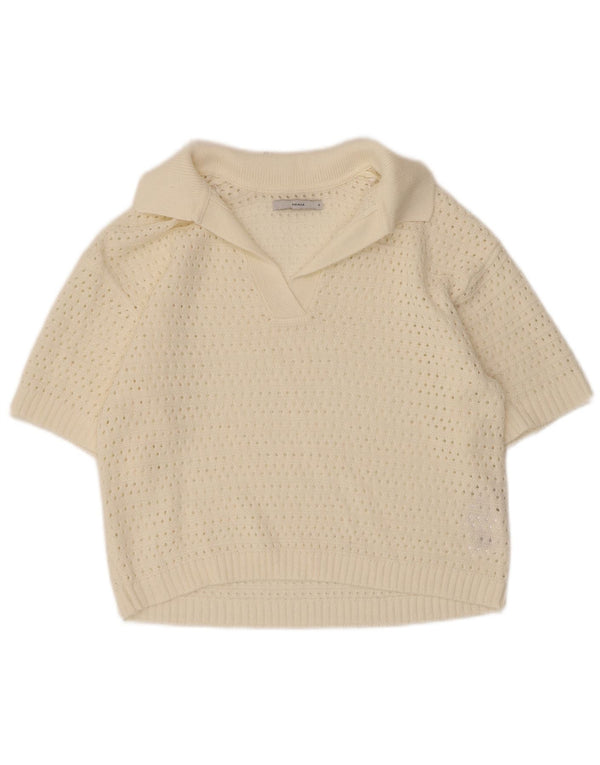 Pulover cu mânecă scurtă pentru femei Pigalle, cu mânecă scurtă, cu gât polo, pulover UK 10 Mic Alb