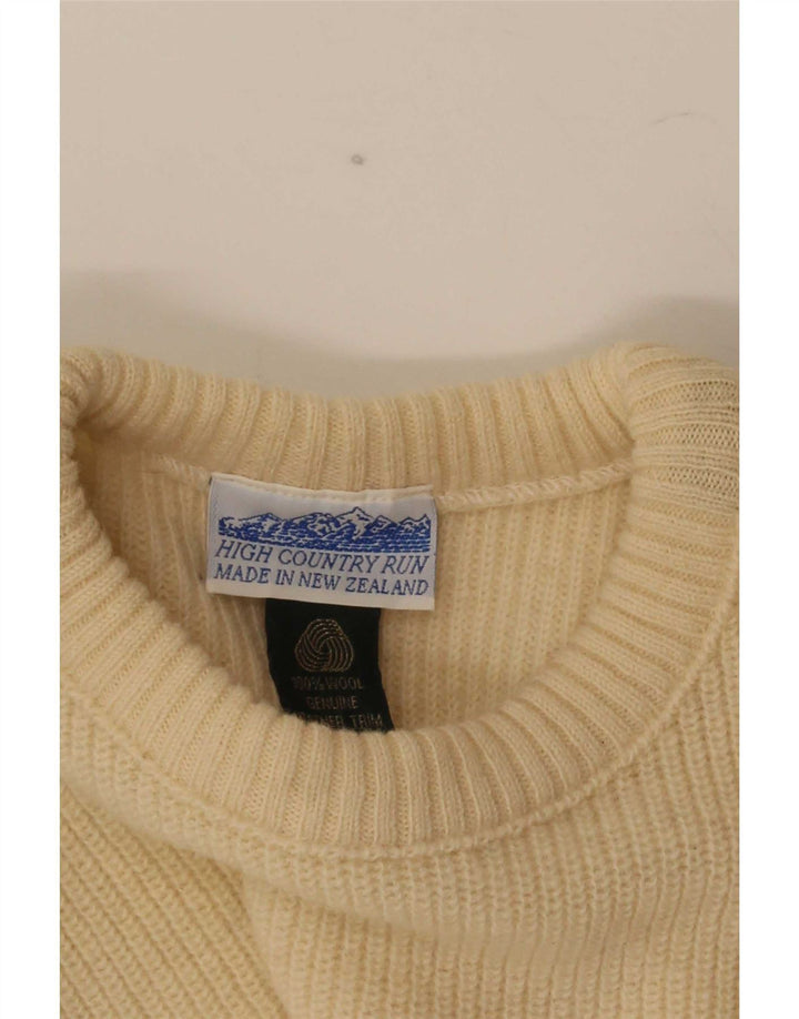 Pulover vintage pentru bărbați cu gâtul turnat, lână color-bloc, bej mediu