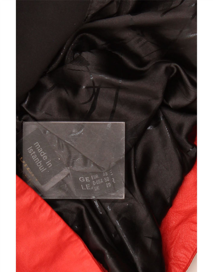 Jachetă de piele IBIZA pentru femei cu glugă UK 20 2XL din piele roșie color bloc