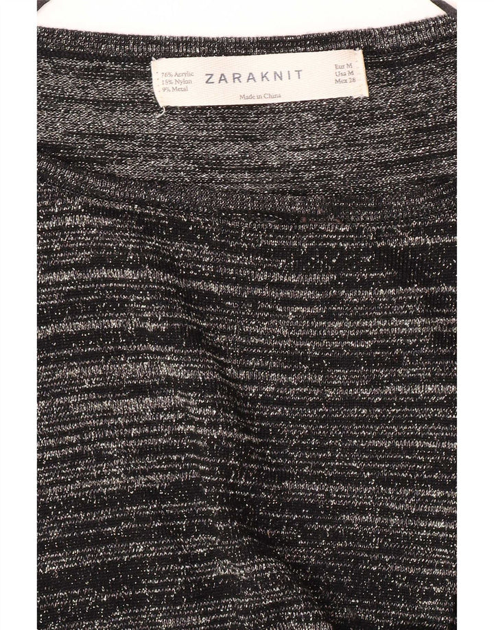 Top pentru femei Zara cu mânecă lungă UK 12 Medium Negru cu dungi acrilice