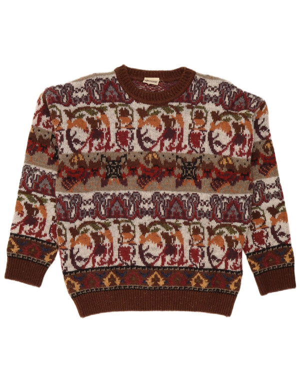 Pulover Fiume pentru bărbați cu gât roșu IT 50 Medium Burgundy Fair Isle Acrilic