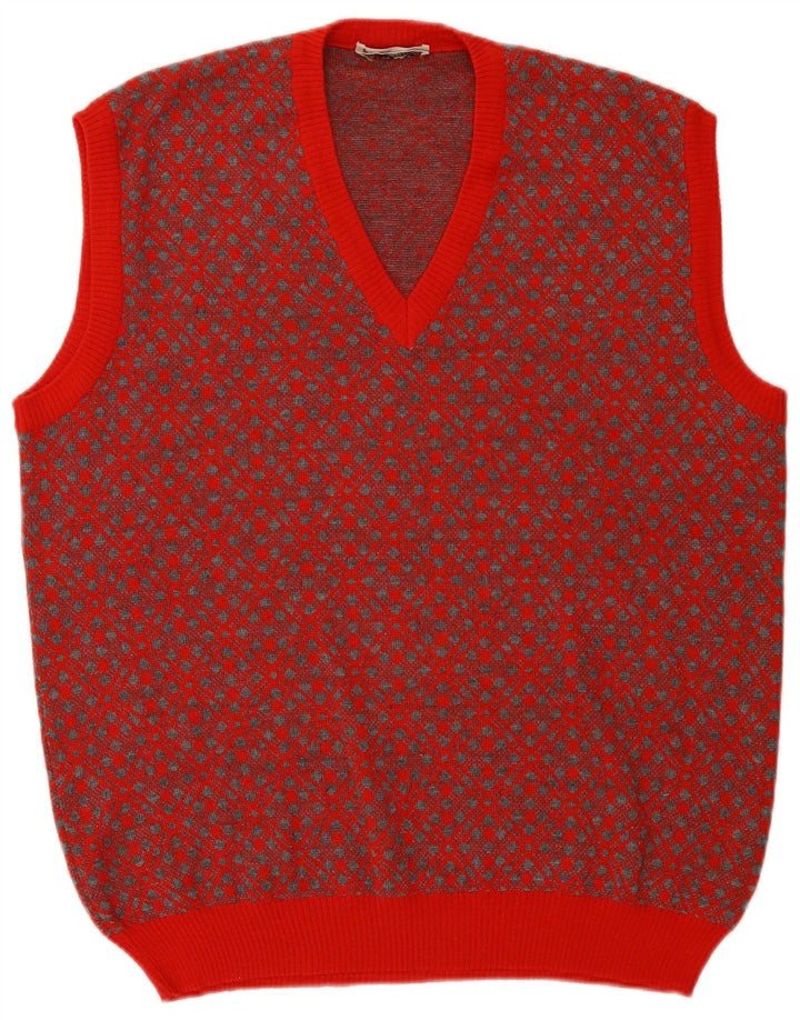 Vestă Vintage pentru bărbați Tank Top Lână geometrică roșie mare