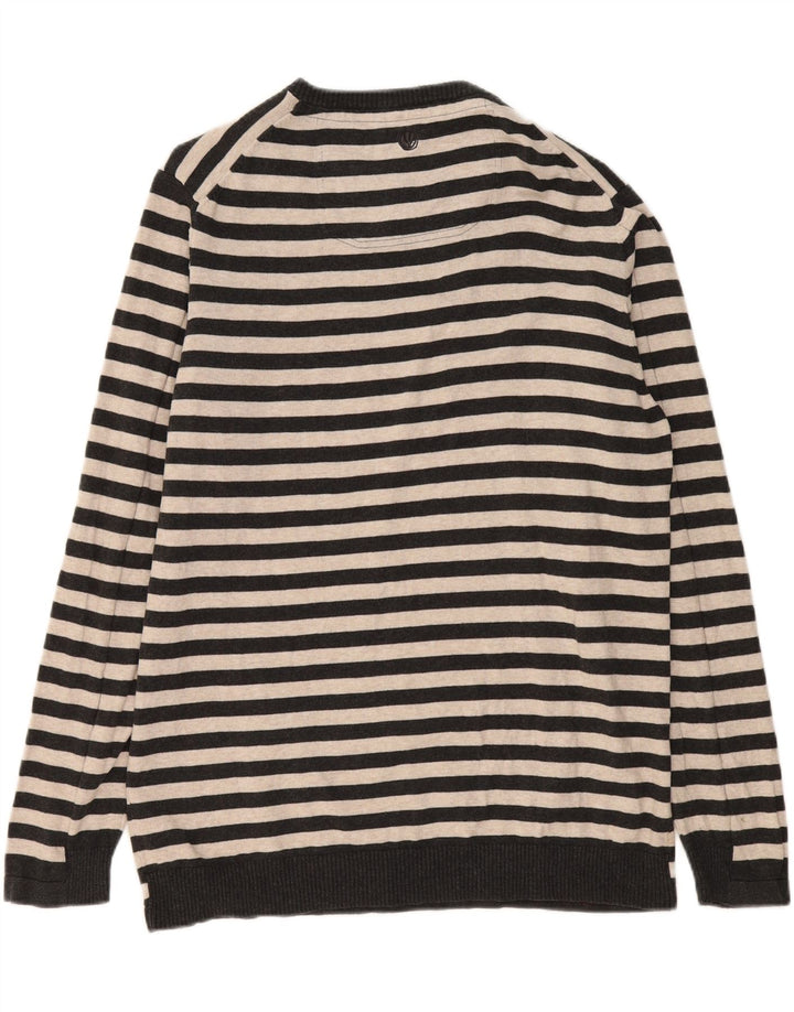 FAT FACE Pulover pentru bărbați cu gât crew pulover XL bumbac cu dungi gri