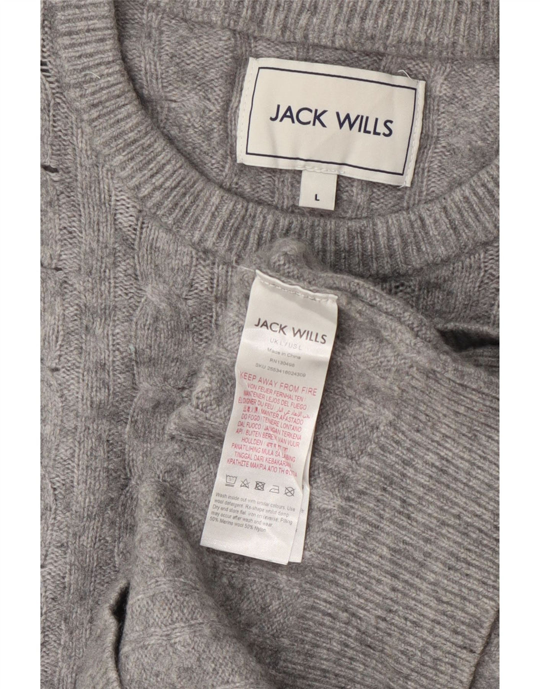Pulover Jack Wills pentru damă, cu gât roșu, din lână mare, gri, UK 14