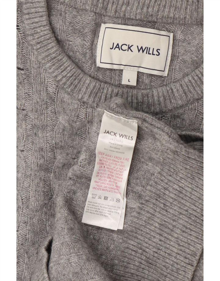 Pulover Jack Wills pentru damă, cu gât roșu, din lână mare, gri, UK 14