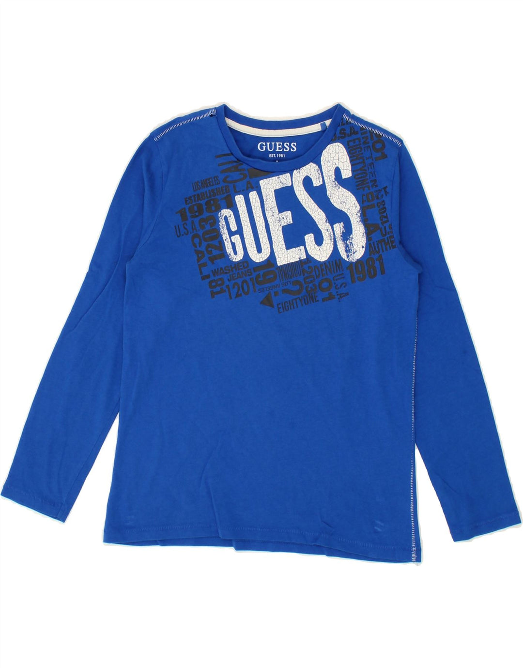 GUESS Boys Graphic Top Long Sleeve 7-8 Years Blue Cotton Vintage Guess and Second-Hand Guess from Messina Hembry 