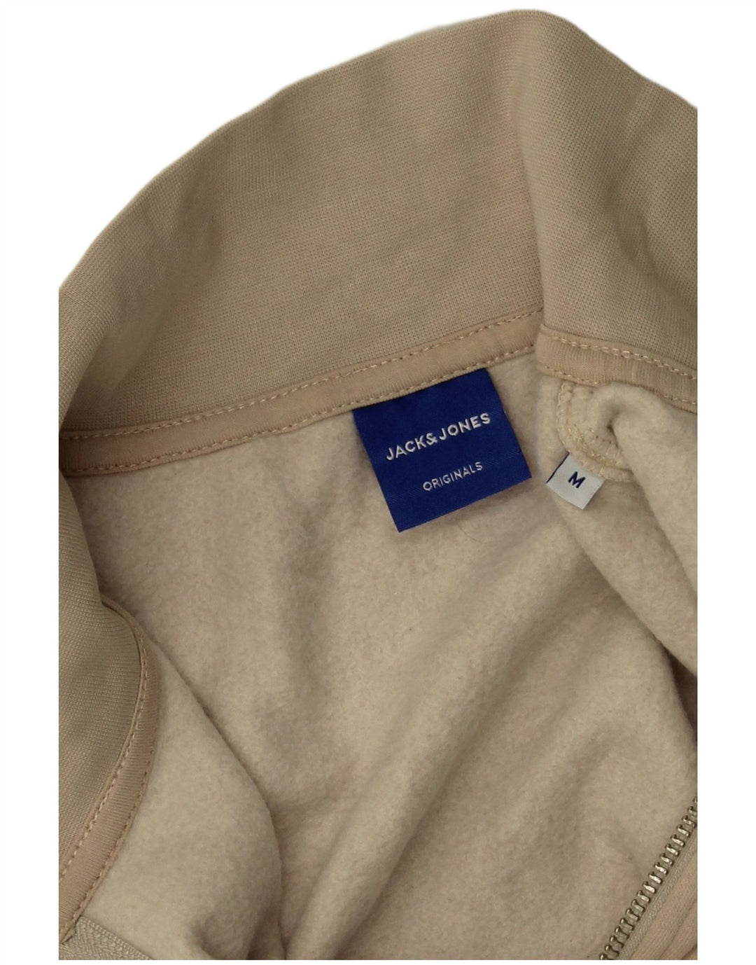 Pulover pentru bărbați Jack & Jones, cu grafic, cu fermoar, bumbac, bej mediu
