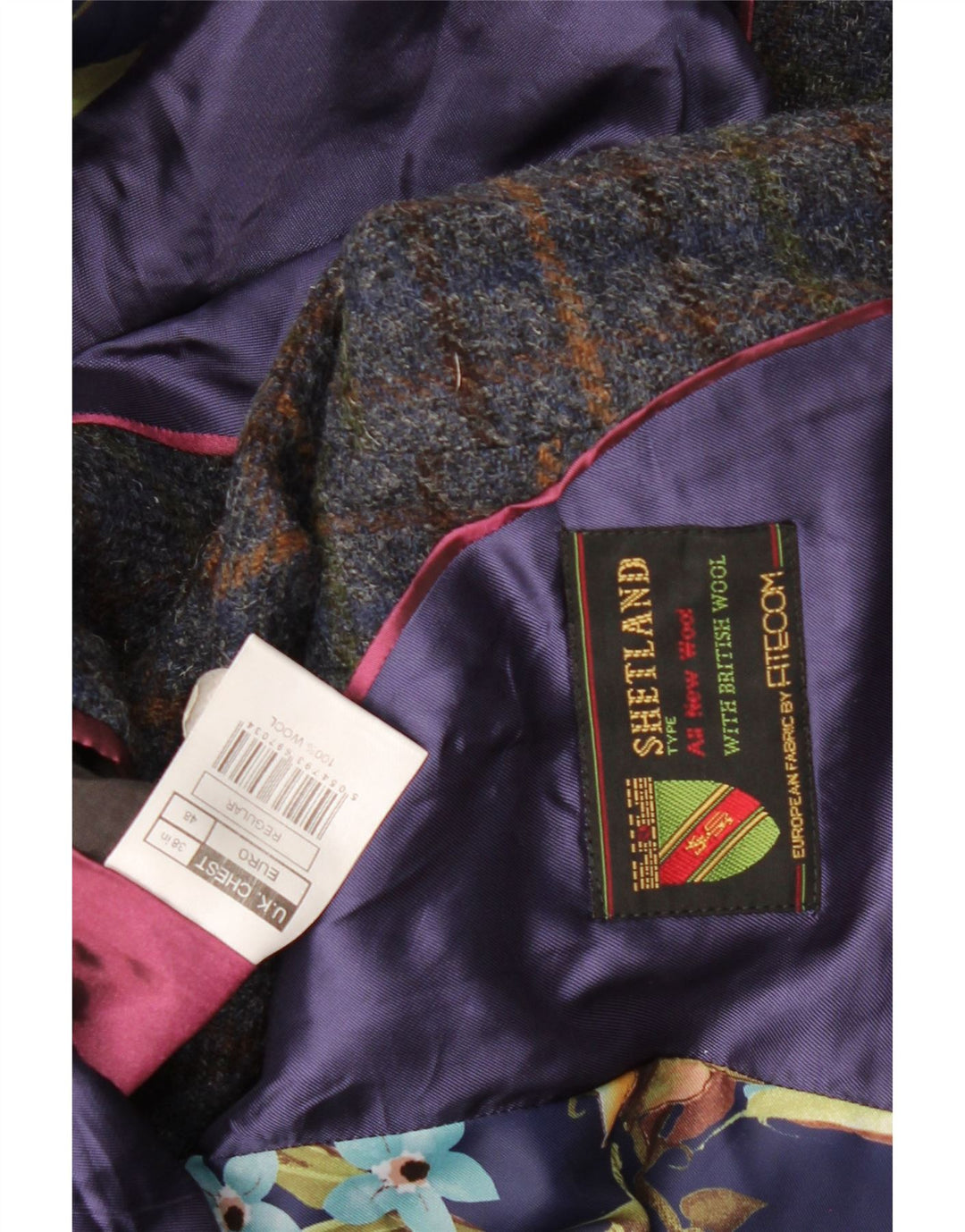 Jachetă Blazer Bărbați VINTAGE cu 2 nasturi UK 38 Mediu Lână cu carouri bleumarin