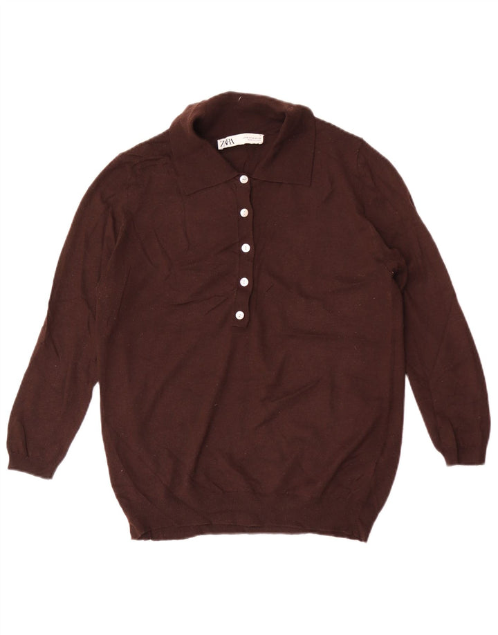 Pulover pentru femei Zara, cu gât polo, UK 12 Poliester maro mediu