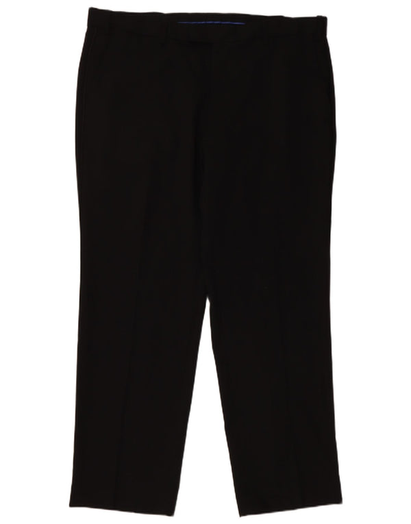 Marks & Spencer Pantaloni de costum pentru bărbați, drepti, cu croiala normală, L38 L29 Lână neagră