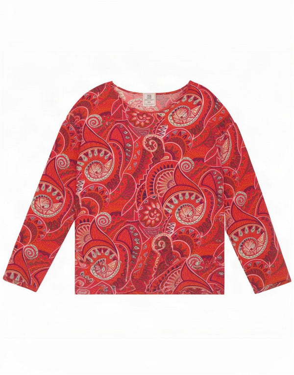 Enrico Coveri Womens Loose Fit Top Long Sleeve IT 42 Medium Red Paisley