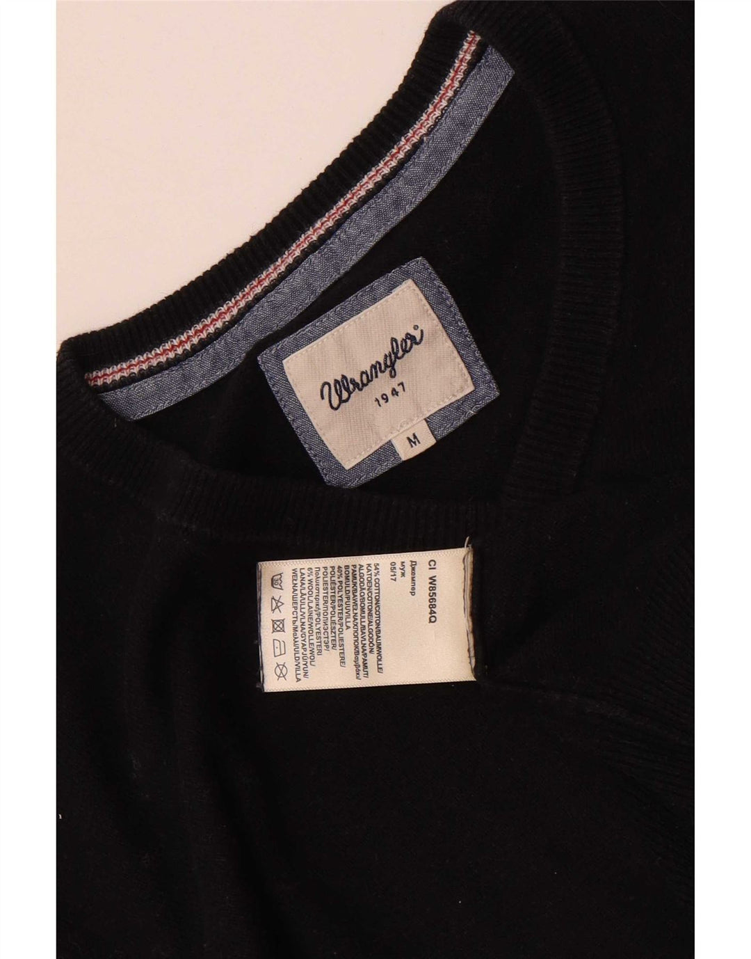 Pulover pentru bărbați Wrangler cu decolteu în V, bumbac mediu negru