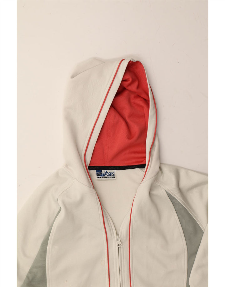 ASICS Womens Zip Hoodie Sweater UK 14 Medium White Colourblock Polyester Vintage Asics and Second-Hand Asics from Messina Hembry 